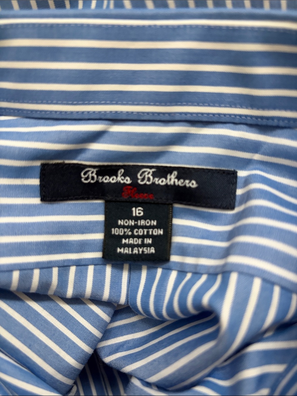 Brooks Brothers Non-Iron Blue and White Vertical Stripe Dress Shirt. 100% Cotton